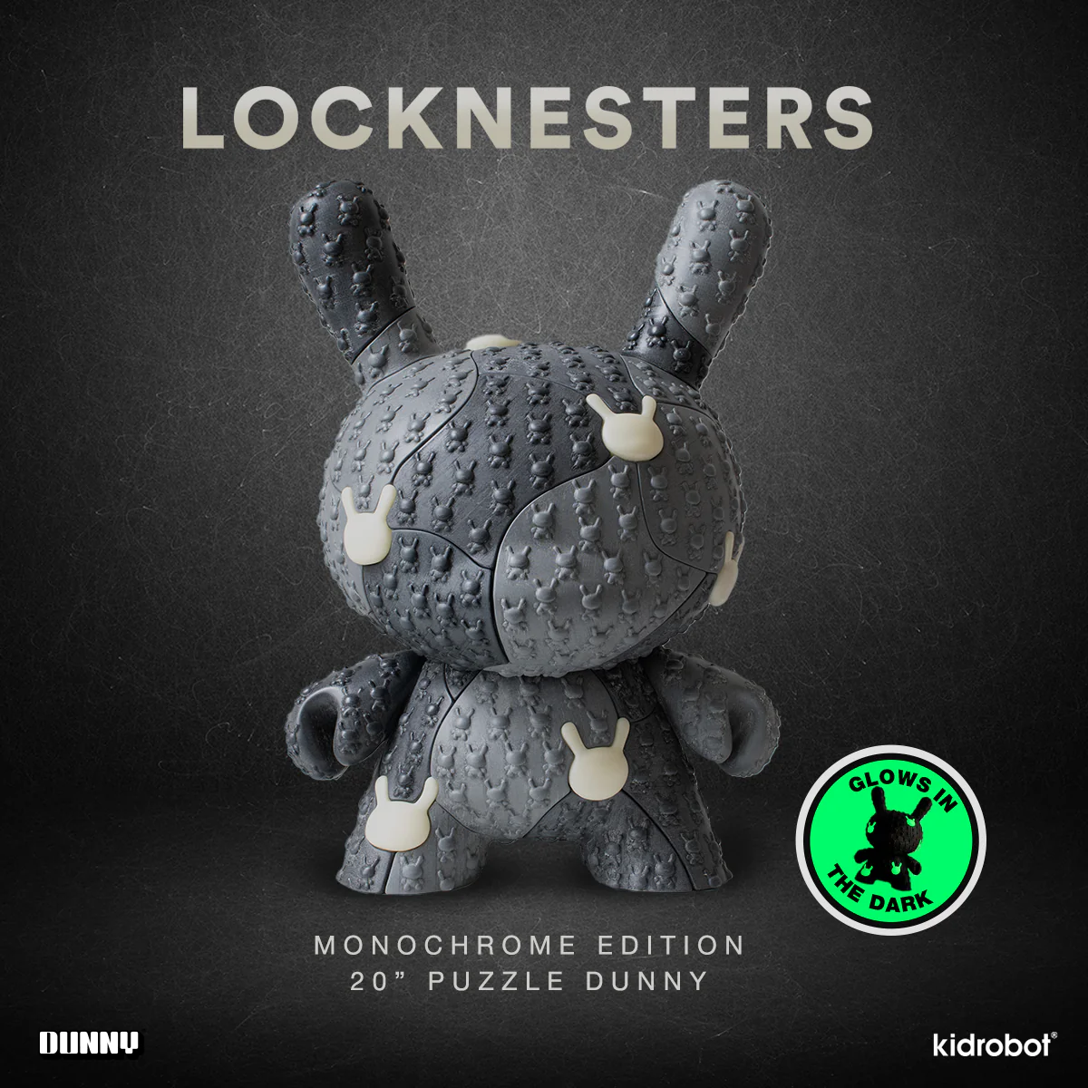 Kidrobot x Locknesters Puzzle Dunny 20" Glow-in-the-Dark Art Figure - Monochrome Exclusive - Limited Edition of 20 (PRE-ORDER)